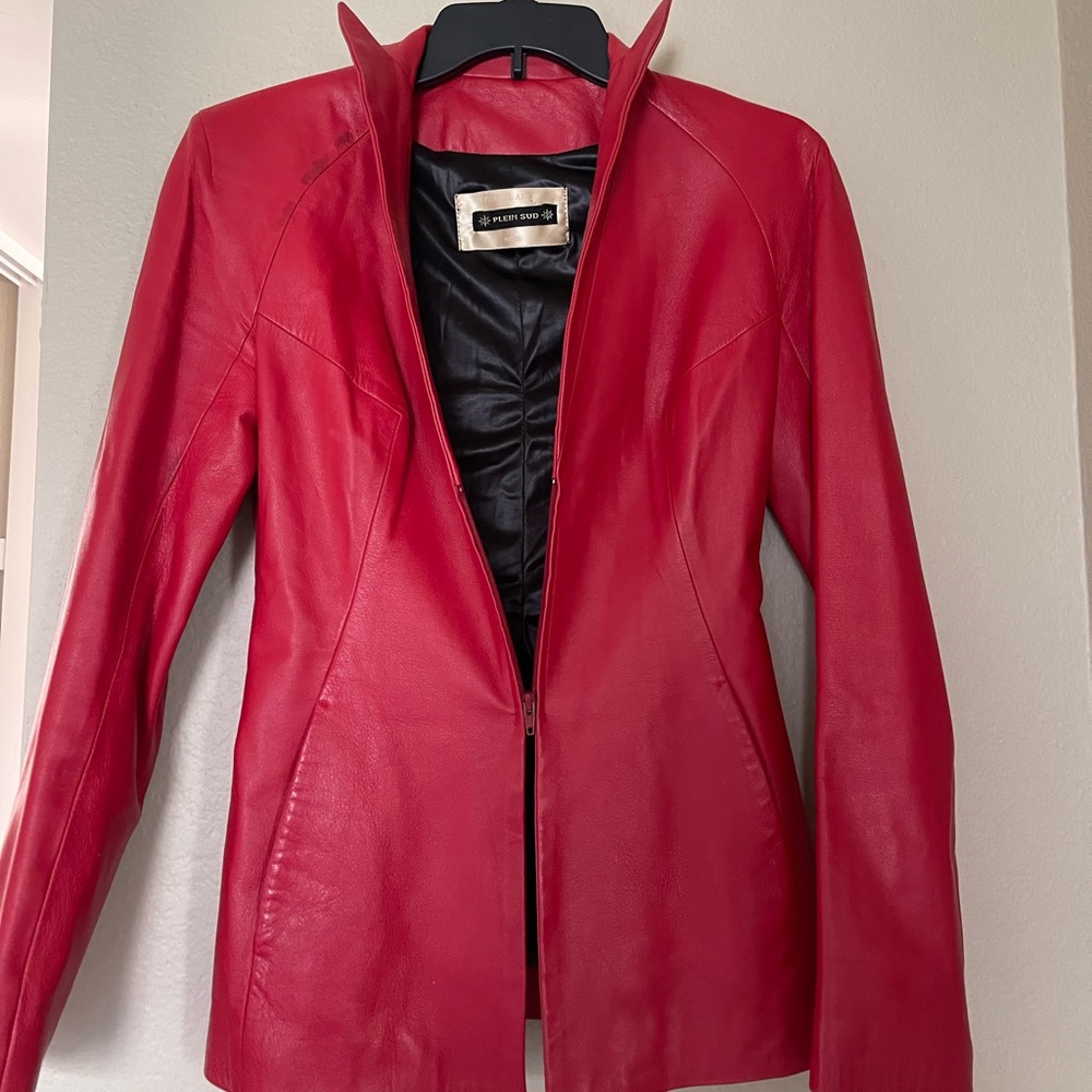 PLEIN SUD Red Leather Jacket